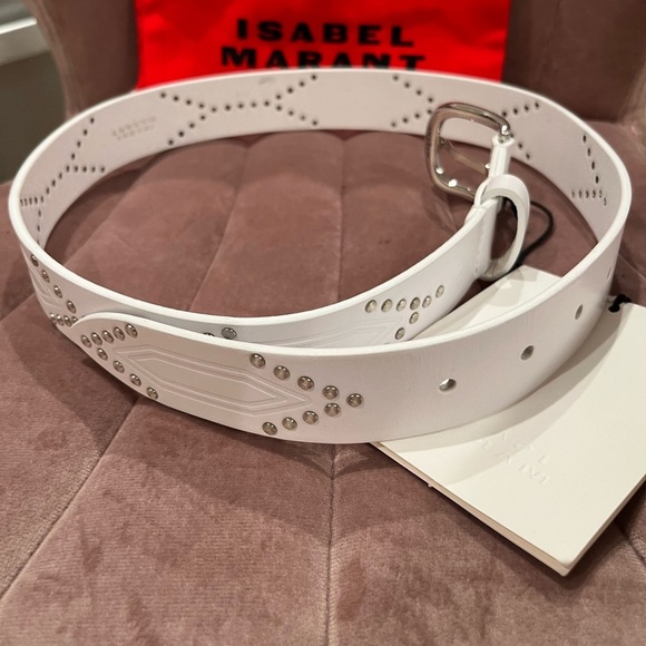 NWT Isabel Marant Telly Leather Belt White Silver 75 - Picture 3 of 8